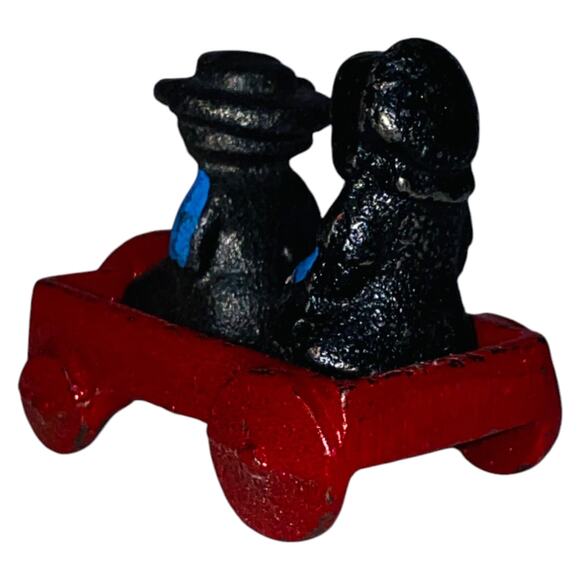 Vintage Cast Iron Blue Amish Boy Girl Red Wagon 1997 John Wright Figurines  A926 - Picture 5 of 10